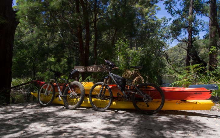 Bikes meet boats at Monastery Jetty - so named for it's impression on an official party sent to assess the area for timber/cattle use in 1910.  Such that the Walpole-Nornalup National Park was the outcome.