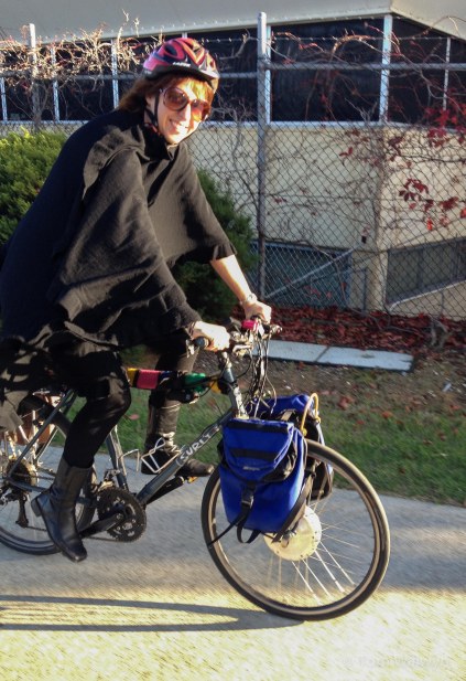 Shani, sporting an electric-assist motor built into her front wheel, thinks she's got the tussle for the lead nailed