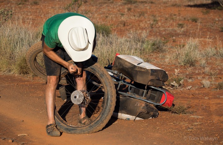 He'd tried to insure against weight-induced wheel failure by opting for wider hubs and heavier rims than I did - both built by Mike Curiak himself.  The reason for success?  Difficult to say, not that it prevented punctures...