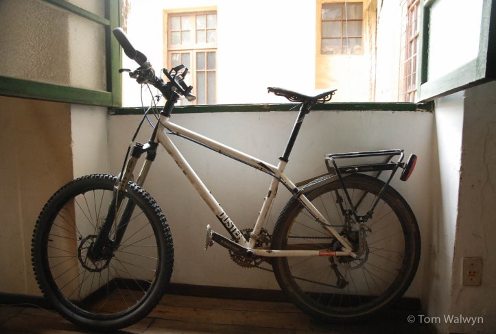 Stripped naked for new parts and some much needed tlc in La Paz, Bolivia.  This is the bicycle that was lost.