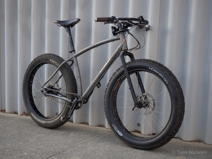 This frame, like Sarah's is designed to take multiple wheelsets  - here with 26x4.0" fat tyres