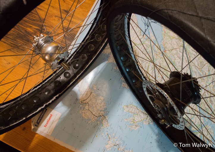 There's been a laminated map of Scotland sitting on our kitchen table for weeks,  with a scrawled route.  Some last minute wheel building and attempts to minimise airline-induced frame damage crowd my final days at home.