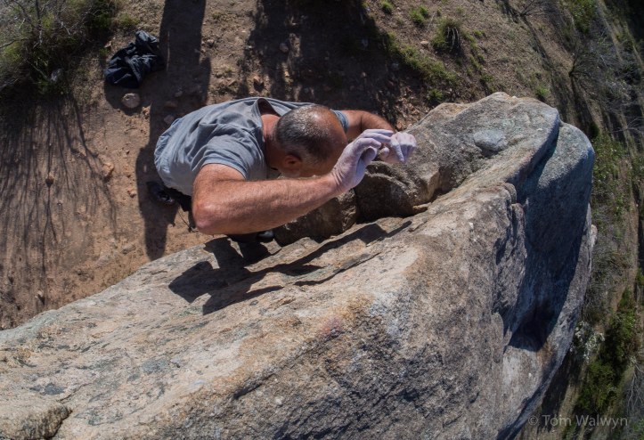 Just round the corner Rob (the first) was trying not to lay a hand on rock, but just get the mix of momentum and belief just right.