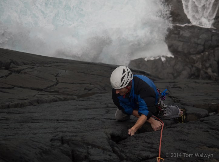 Rob on the way back up the first route of the day, and yet to shed his down layer